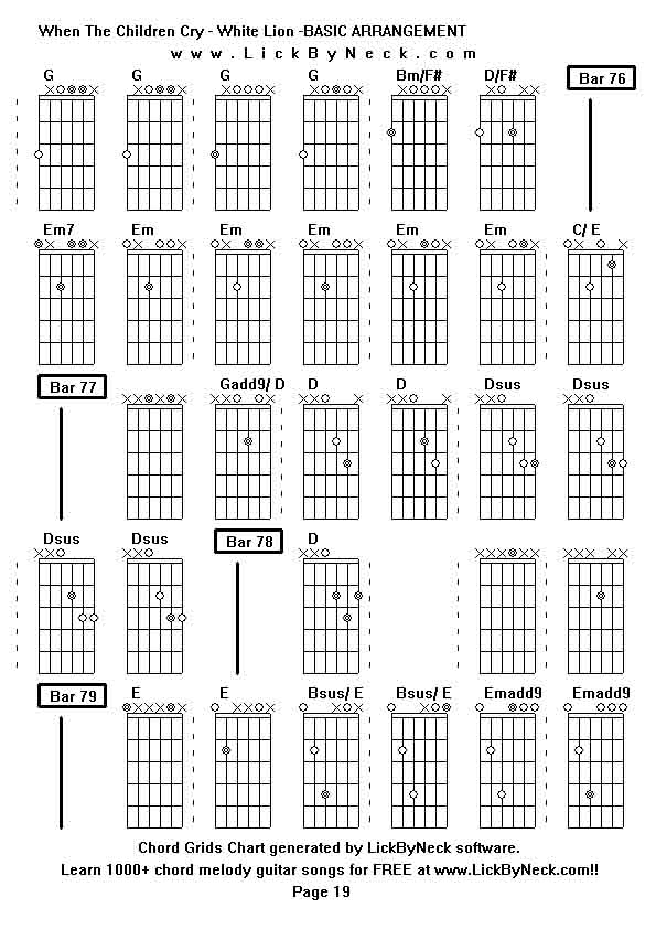 Chord Grids Chart of chord melody fingerstyle guitar song-When The Children Cry - White Lion -BASIC ARRANGEMENT,generated by LickByNeck software.